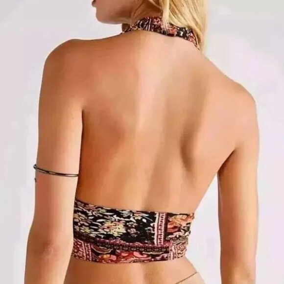 NWT Free People Heather Halter Cropped Viscose M Boho Summer Retro Chic - Picture 2 of 6